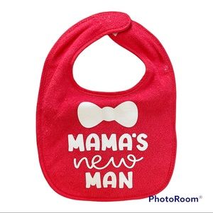 BRAND NEW - Red Infant Bib with Velcro - “Mama’s New Man” Decal